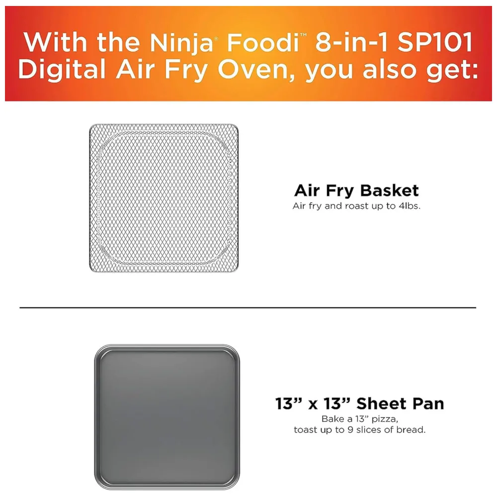 ectq6h2ygcs70b_6.jpg - Forno de Bancada Digital Air Fryer 8 em 1 com Cesta e Rack, 110V 1800W, NINJA SP101, Prateado