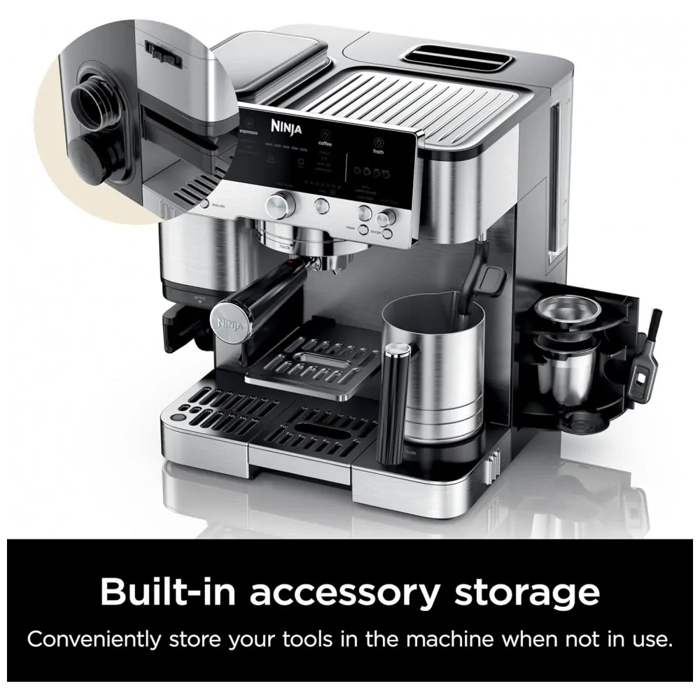 Cafeteira Ninja Luxe 3 em 1 com Moedor Integrado, Espumador de Leite e Assistente para Preparo de Espresso ES601 em Aço Inoxidável