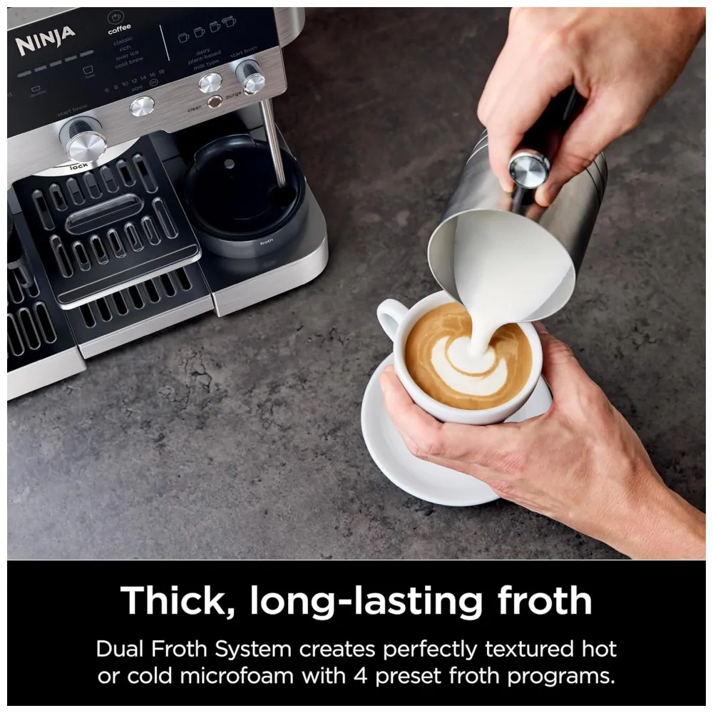 Cafeteira Ninja Luxe 3 em 1 com Moedor Integrado, Espumador de Leite e Assistente para Preparo de Espresso ES601 em Aço Inoxidável