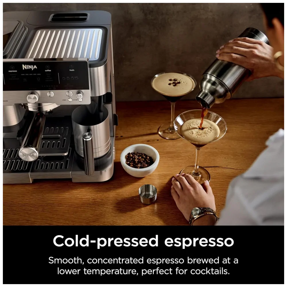 Cafeteira Ninja Luxe 3 em 1 com Moedor Integrado, Espumador de Leite e Assistente para Preparo de Espresso ES601 em Aço Inoxidável