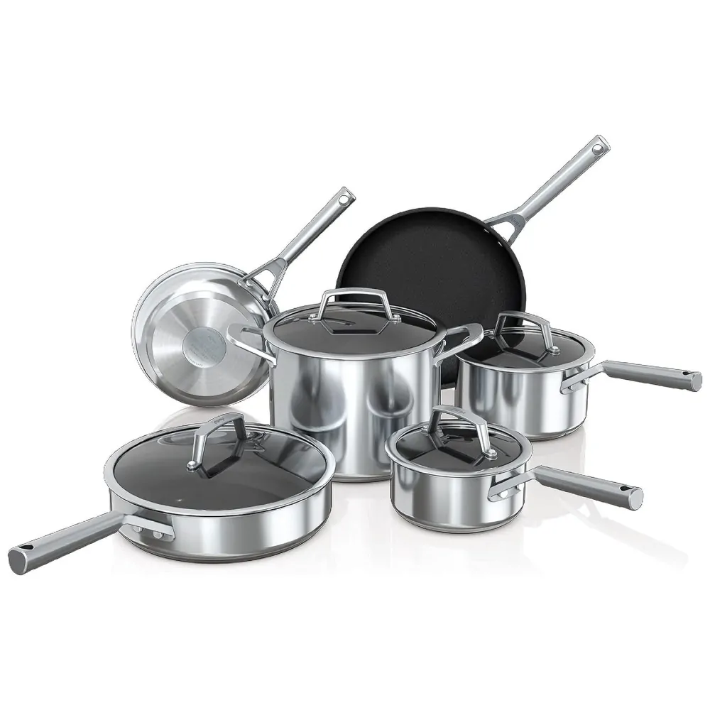 ectqghy522x80b_0.jpg - Conjunto de Panelas e Frigideiras de Aço Inoxidável, 10 Peças, NINJA C69500, Prateado