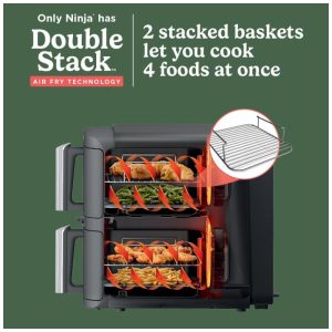 ectqzv19mn6d0b_1.jpg - Fritadeira Elétrica Ninja Duplo Andar XL 9,5 Litros 2 Cestos Air Fryer, Tecnologia Smart Cook System, Cozimento Duplo de 4 Alimentos, Termômetro, SL451