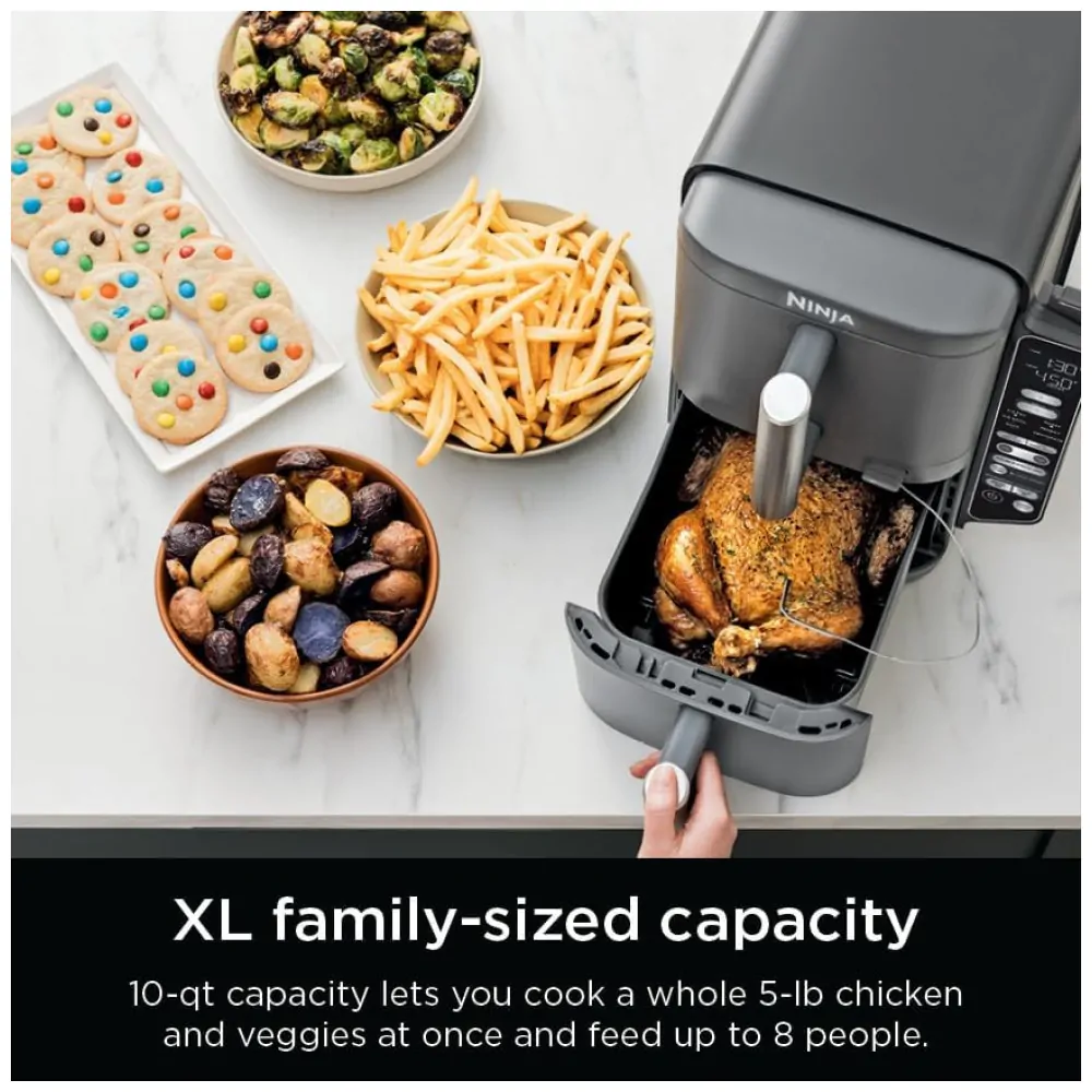 ectqzv19mn6d0b_5.jpg - Fritadeira Elétrica Ninja Duplo Andar XL 9,5 Litros 2 Cestos Air Fryer, Tecnologia Smart Cook System, Cozimento Duplo de 4 Alimentos, Termômetro, SL451
