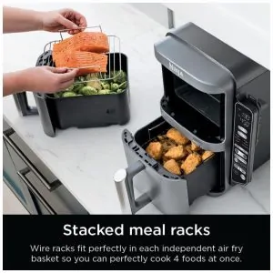 ectqzv19mn6d0b_7.jpg - Fritadeira Elétrica Ninja Duplo Andar XL 9,5 Litros 2 Cestos Air Fryer, Tecnologia Smart Cook System, Cozimento Duplo de 4 Alimentos, Termômetro, SL451