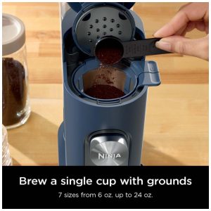 Máquina de Café Ninja Pods e Grounds Individual Compatível K Cup 3 Estilos Reservatório 1,65 L Tamanhos 177 710 mL Café Gelado Marinho PB041NV 110V