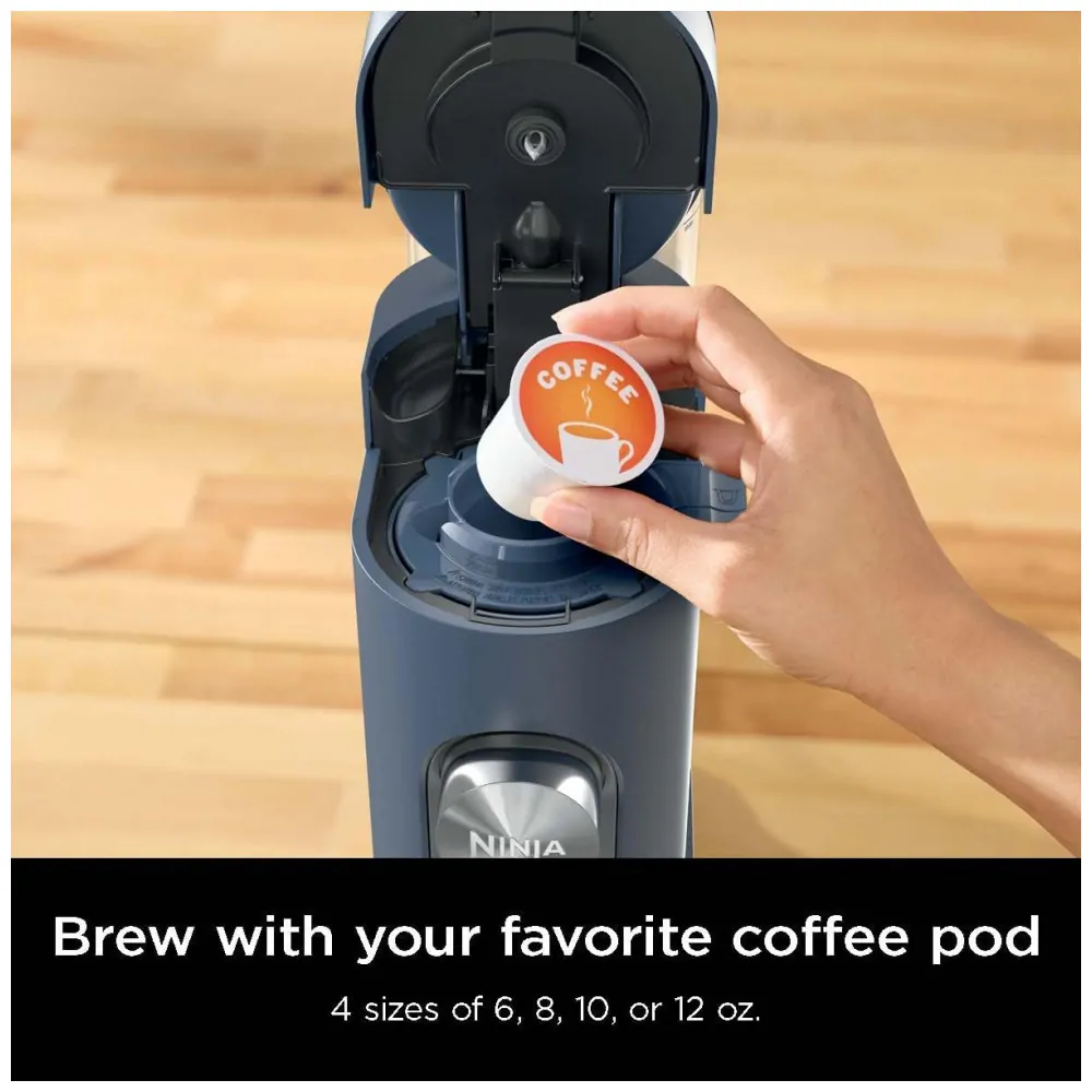 Máquina de Café Ninja Pods e Grounds Individual Compatível K Cup 3 Estilos Reservatório 1,65 L Tamanhos 177 710 mL Café Gelado Marinho PB041NV 110V