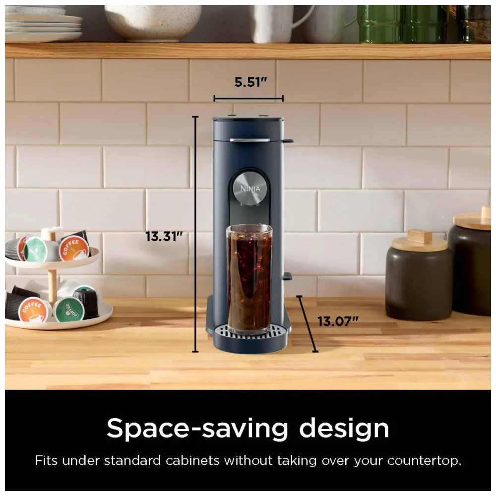 Máquina de Café Ninja Pods e Grounds Individual Compatível K Cup 3 Estilos Reservatório 1,65 L Tamanhos 177 710 mL Café Gelado Marinho PB041NV 110V