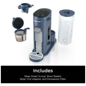 Máquina de Café Ninja Pods e Grounds Individual Compatível K Cup 3 Estilos Reservatório 1,65 L Tamanhos 177 710 mL Café Gelado Marinho PB041NV 110V