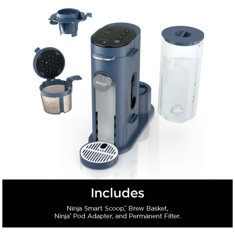 Máquina de Café Ninja Pods e Grounds Individual Compatível K Cup 3 Estilos Reservatório 1,65 L Tamanhos 177 710 mL Café Gelado Marinho PB041NV 110V