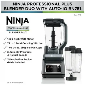Liquidificador Ninja BN751 Professional Plus DUO, 1400 Watts, 3 Programas AutoIQ, Jarra Tritan 2 Litros, Tecnologia de Extração de Nutrientes