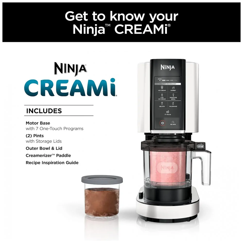 Máquina de sorvete Ninja CREAMi branca 7 programas compacta 2 potes 473 ml modelo NC301WHBBB.