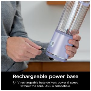 Liquidificador Portátil Ninja Blast, Sem Fio, Recipiente 530ml, Tampa Antivazamento com Bico, Lavanda Suave, BC151ML, 7.4V