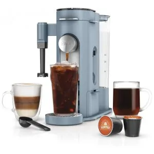 Máquina de Café Ninja Pods e Grounds Individual XL Compatível K Cup 4 Estilos Reservatório 2 L Frother Integrado Tamanhos 177 710 mL Azul Jeans PB055ABL 110V
