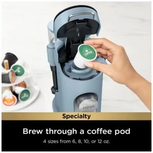 Máquina de Café Ninja Pods e Grounds Individual XL Compatível K Cup 4 Estilos Reservatório 2 L Frother Integrado Tamanhos 177 710 mL Azul Jeans PB055ABL 110V
