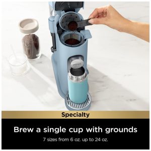 Máquina de Café Ninja Pods e Grounds Individual XL Compatível K Cup 4 Estilos Reservatório 2 L Frother Integrado Tamanhos 177 710 mL Azul Jeans PB055ABL 110V
