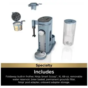 Máquina de Café Ninja Pods e Grounds Individual XL Compatível K Cup 4 Estilos Reservatório 2 L Frother Integrado Tamanhos 177 710 mL Azul Jeans PB055ABL 110V