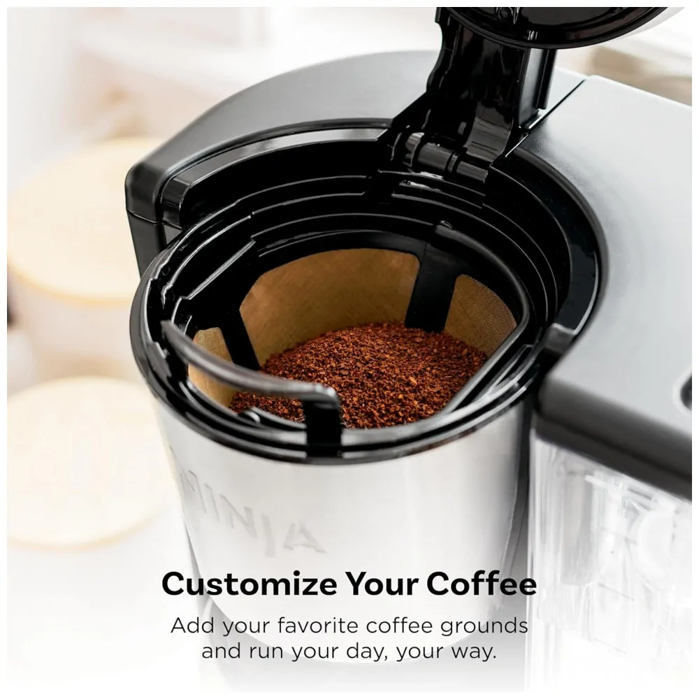 Máquina de Café Ninja Fresh Brew Programável 14 Copos Jarra Vidro Estilos Clássico Rico Reservatório 2,07 L Lote Pequeno Atraso Brew Placa Ajustável Aço Inox CE451 110V