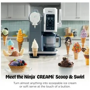 Máquina de sorvete soft serve Ninja CREAMi Scoop Swirl prata 13 programas 4 potes 2 em 1 473 ml modelo NC701.