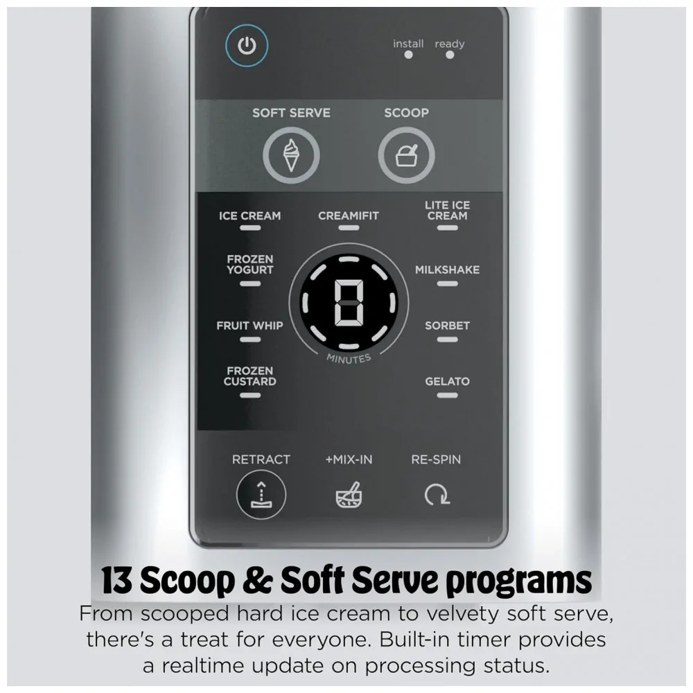 Máquina de sorvete soft serve Ninja CREAMi Scoop Swirl prata 13 programas 4 potes 2 em 1 473 ml modelo NC701.