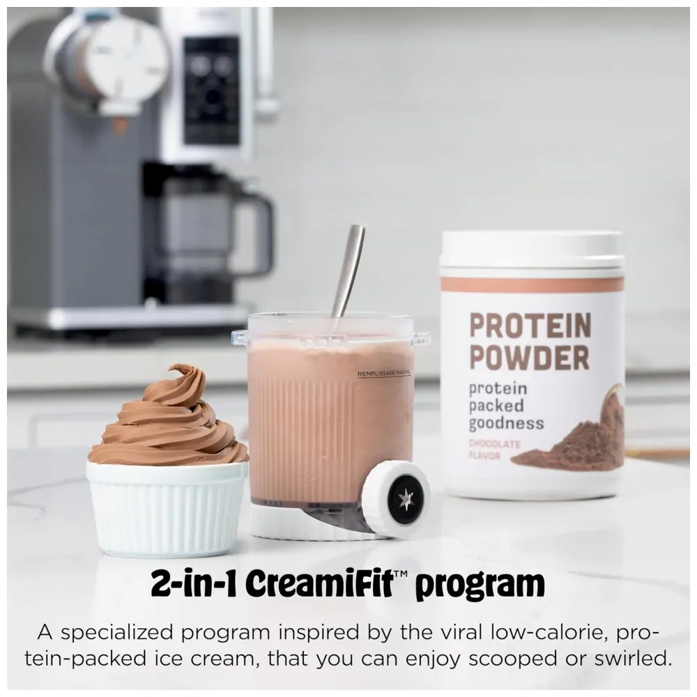 Máquina de sorvete soft serve Ninja CREAMi Scoop Swirl prata 13 programas 4 potes 2 em 1 473 ml modelo NC701.