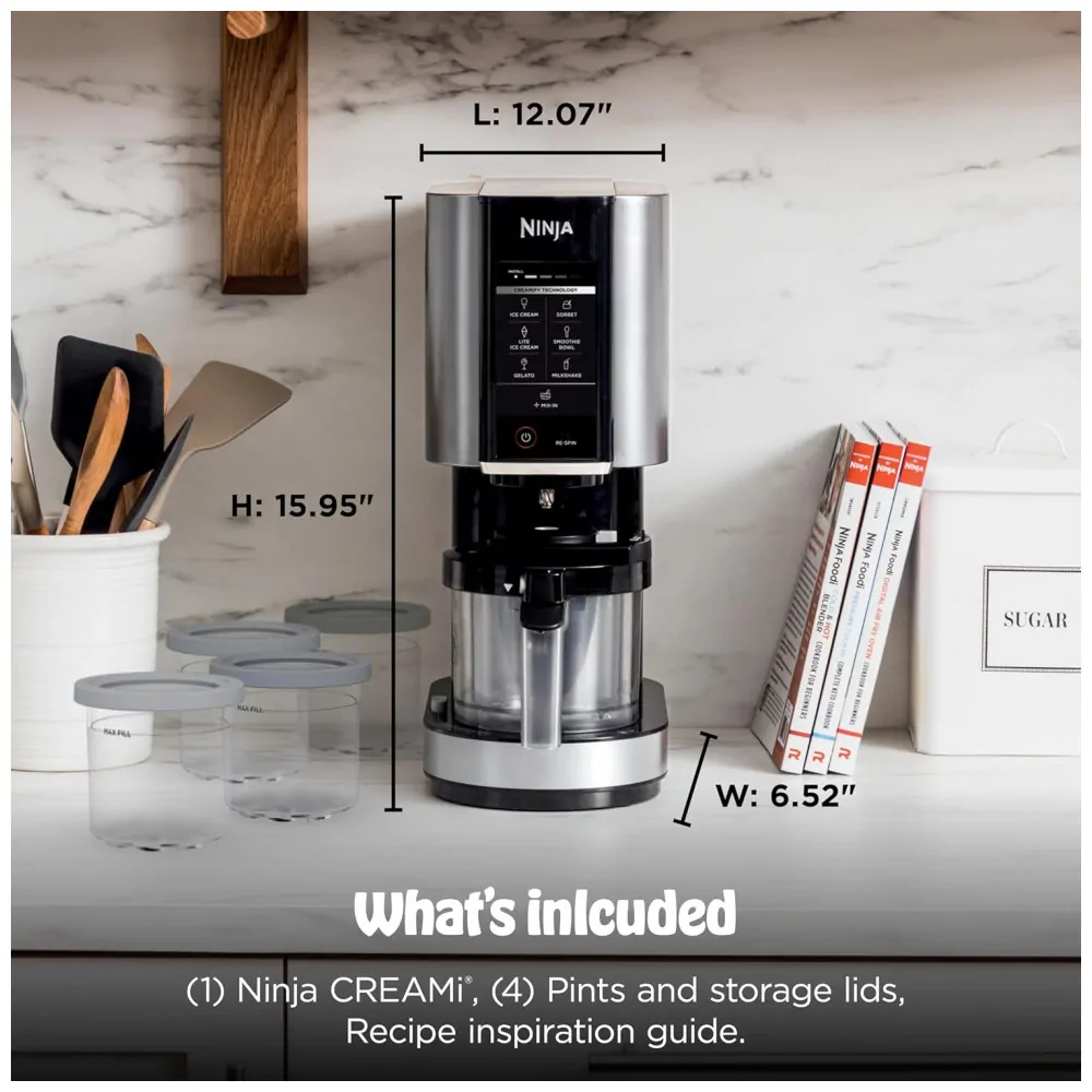 Máquina de sorvete Ninja CREAMi prata 7 programas 800 W 120V modelo NC301 Bundle