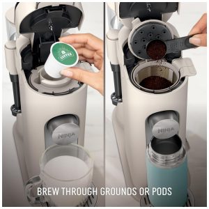 Máquina de Café Ninja Pods e Grounds Individual XL Compatível K Cup 4 Estilos Reservatório 2 L Frother Integrado Tamanhos 177 710 mL Pedra PB055AST 110V