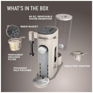 Máquina de Café Ninja Pods e Grounds Individual XL Compatível K Cup 4 Estilos Reservatório 2 L Frother Integrado Tamanhos 177 710 mL Pedra PB055AST 110V