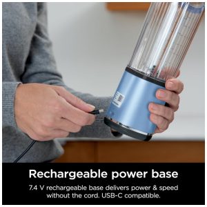 Liquidificador Portátil Ninja Blast, Sem Fio, Recipiente 600ml, Tampa Antivazamento com Alça, Azul Metálico, BC151BM, 7.4V