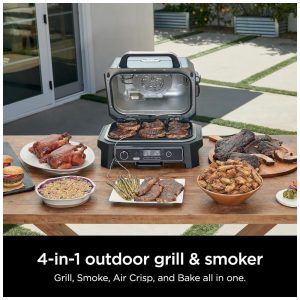 Grill Smoker Ninja Outdoor Woodfire Pro XL 4 em 1 Churrasqueira, Fumante, Air Fryer e Forno com Termômetro Embutido