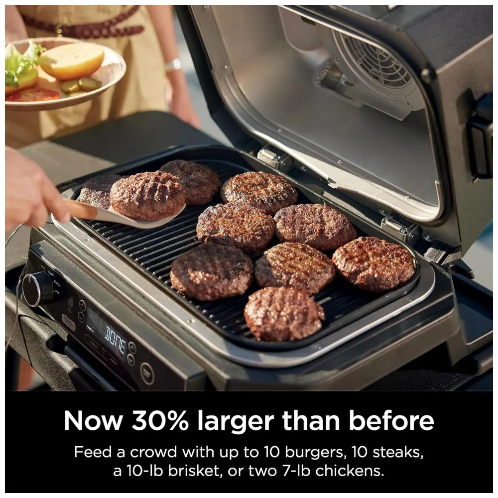 Grill Smoker Ninja Outdoor Woodfire Pro XL 4 em 1 Churrasqueira, Fumante, Air Fryer e Forno com Termômetro Embutido