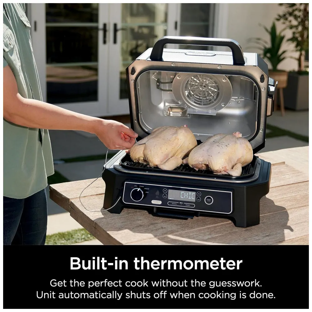 Grill Smoker Ninja Outdoor Woodfire Pro XL 4 em 1 Churrasqueira, Fumante, Air Fryer e Forno com Termômetro Embutido