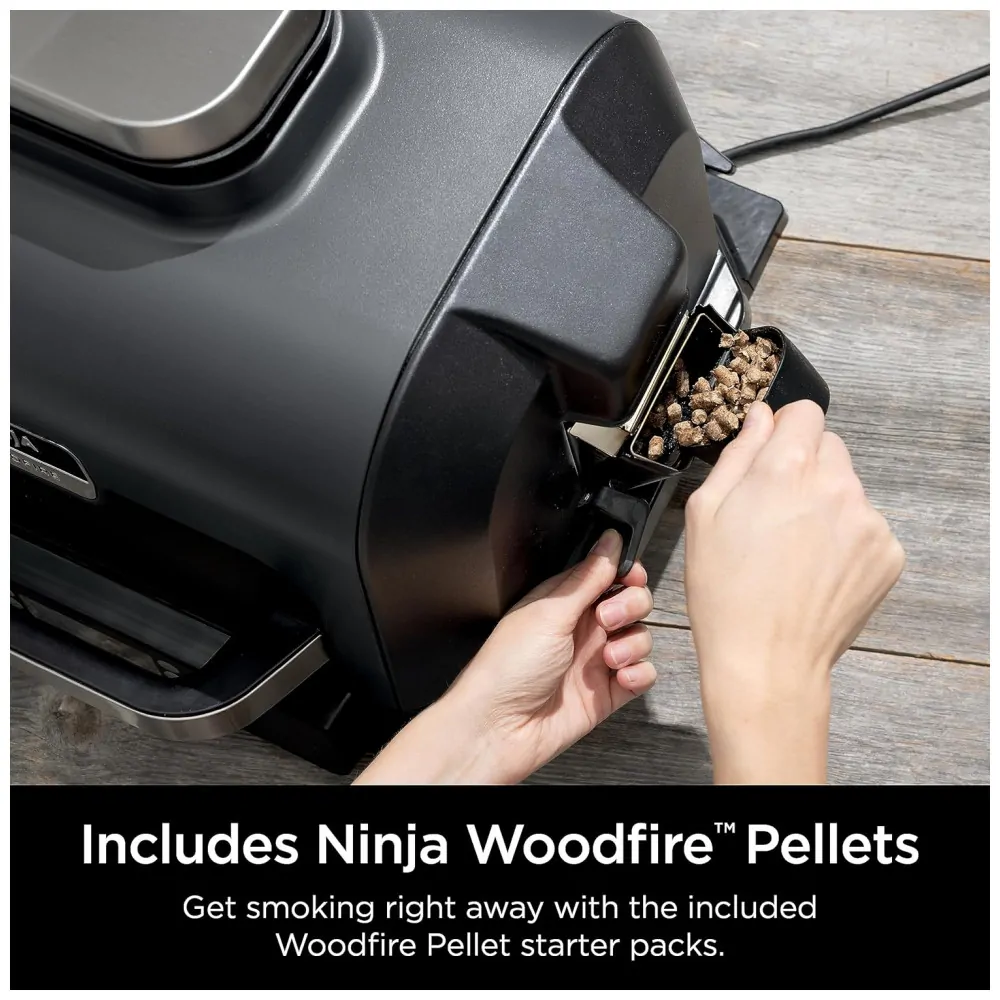 Grill Smoker Ninja Outdoor Woodfire Pro XL 4 em 1 Churrasqueira, Fumante, Air Fryer e Forno com Termômetro Embutido