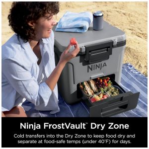 Caixa Térmica com Rodas Ninja FrostVault 28 L Cinza Ardósia Gaveta Dry Zone Isolada