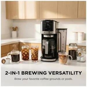 Cafeteira Ninja DualBrew Inox 12 xícaras Café em Pó e Cápsulas 4 Estilos de Preparo Cold Brew GP161 110V