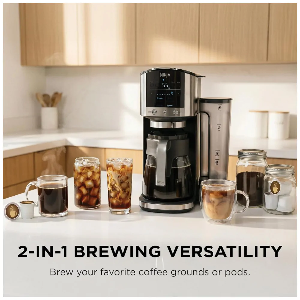 Cafeteira Ninja DualBrew Inox 12 xícaras Café em Pó e Cápsulas 4 Estilos de Preparo Cold Brew GP161 110V