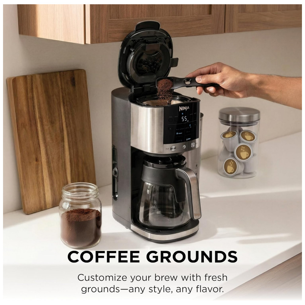 Cafeteira Ninja DualBrew Inox 12 xícaras Café em Pó e Cápsulas 4 Estilos de Preparo Cold Brew GP161 110V