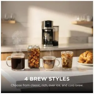 Cafeteira Ninja DualBrew Inox 12 xícaras Café em Pó e Cápsulas 4 Estilos de Preparo Cold Brew GP161 110V