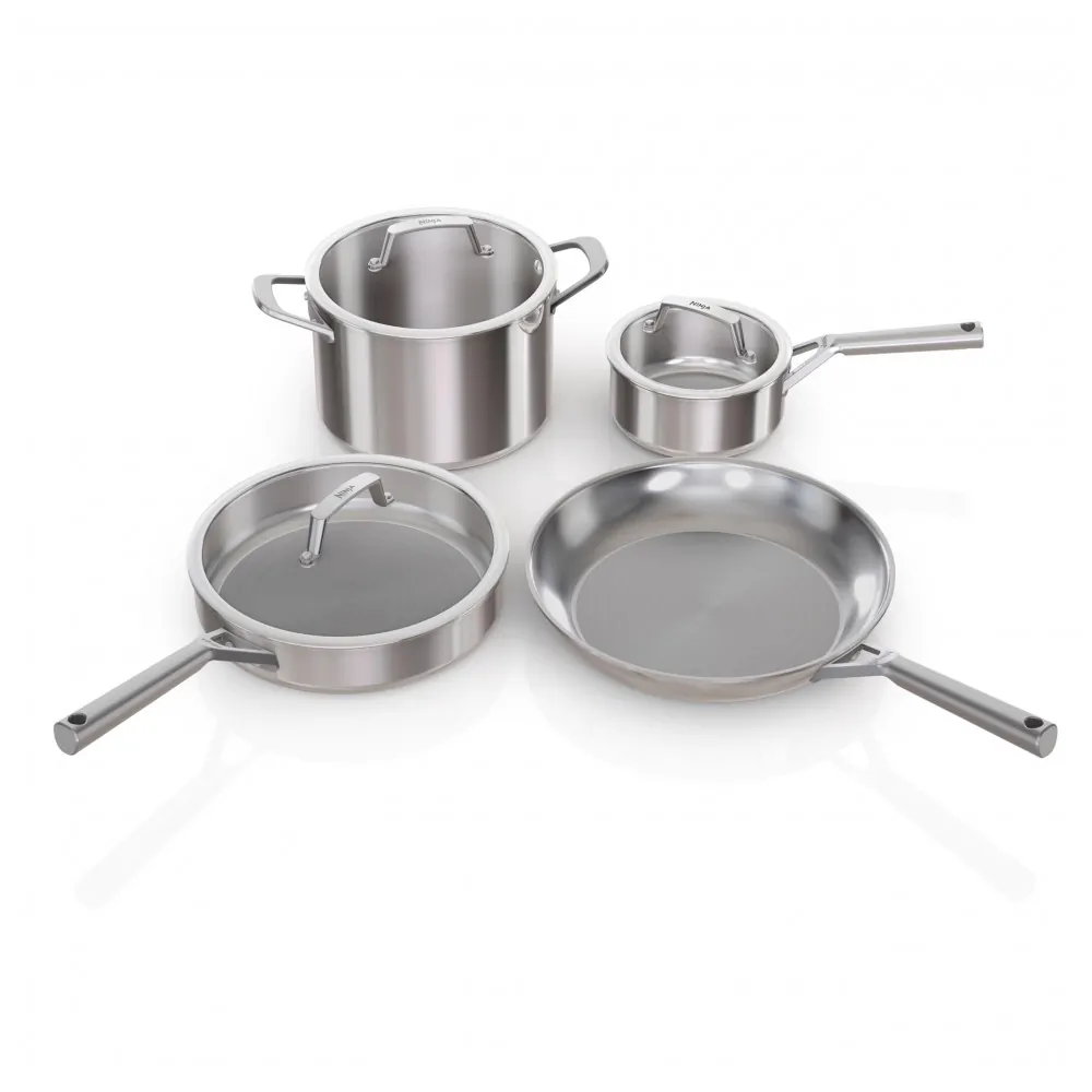 Conjunto de Panelas Ninja EverClad 7 Peças Aço Inox Triplo Fundo Grau Comercial Indução