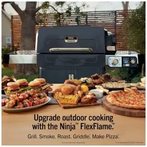 Grill Ninja PG301BL FlexFlame Azul 5 em 1 Defumador 3 Queimadores Tecnologia Woodfire 120V