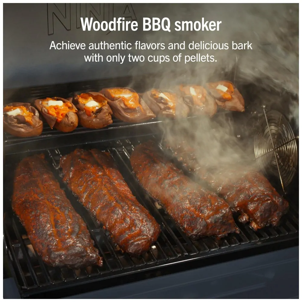 Grill Ninja PG301BL FlexFlame Azul 5 em 1 Defumador 3 Queimadores Tecnologia Woodfire 120V