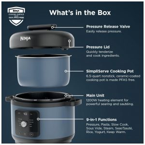 Panela de Pressão Elétrica Ninja HyperHeat Azul Macaron 6,2 L 9 em 1 SimpliServe Pot 1200 W PC201 110V