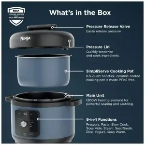Panela de Pressão Elétrica Ninja HyperHeat Azul Macaron 6,2 L 9 em 1 SimpliServe Pot 1200 W PC201 110V
