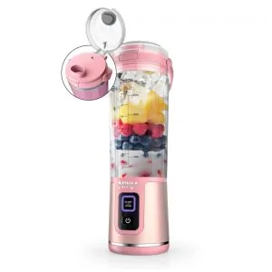 Liquidificador Portátil Ninja Blast 530 ml Rosa Tampa Antivazamento Bateria Recarregável USB C