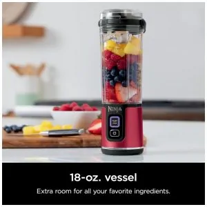 Liquidificador Portátil Ninja Blast Vermelho com 2 Copos 530 ml Tampa Antivazamento USB C Sem Fio 7,4V