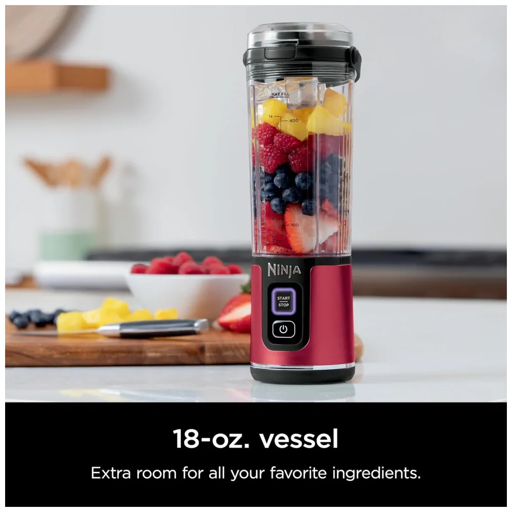 Liquidificador Portátil Ninja Blast Vermelho com 2 Copos 530 ml Tampa Antivazamento USB C Sem Fio 7,4V