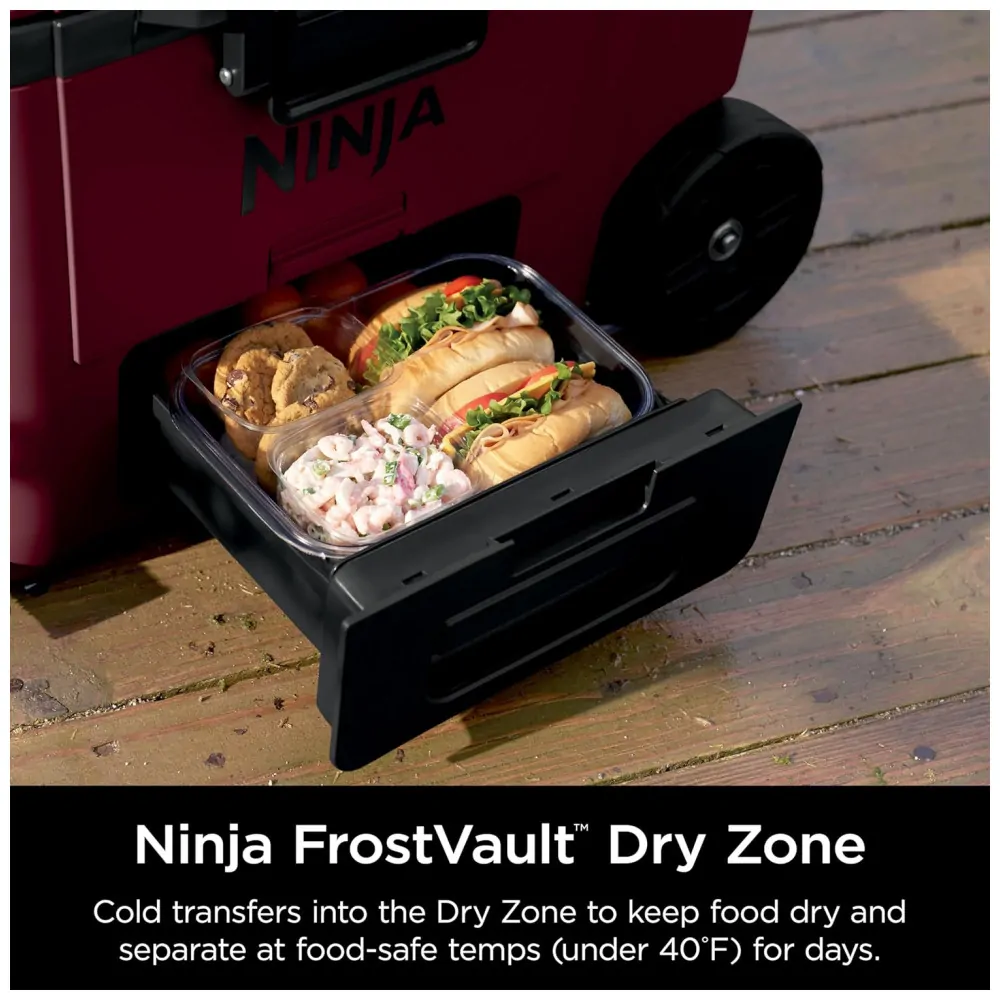 Caixa Térmica com Rodas Ninja FrostVault 42 L Merlot Gaveta Dry Zone Isolada