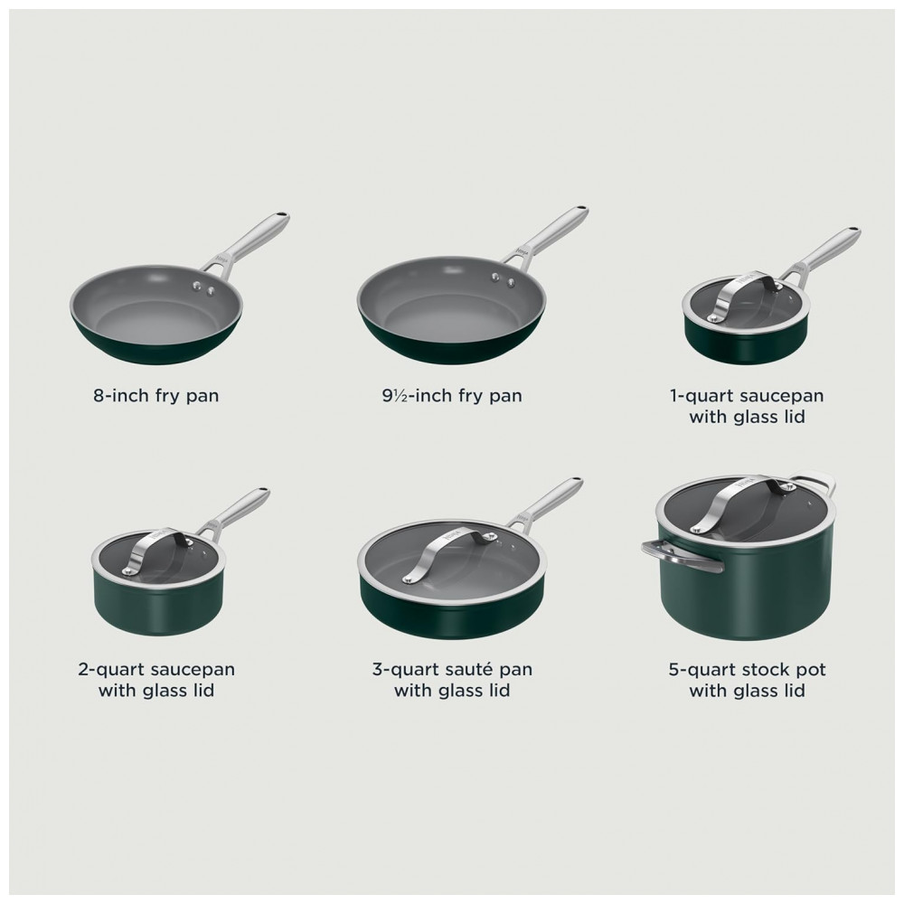 Conjunto de Panelas Ninja NeverStick Ceramic Pro 10 Peças Verde British Racing Green Revestimento Cerâmico Inox Indução