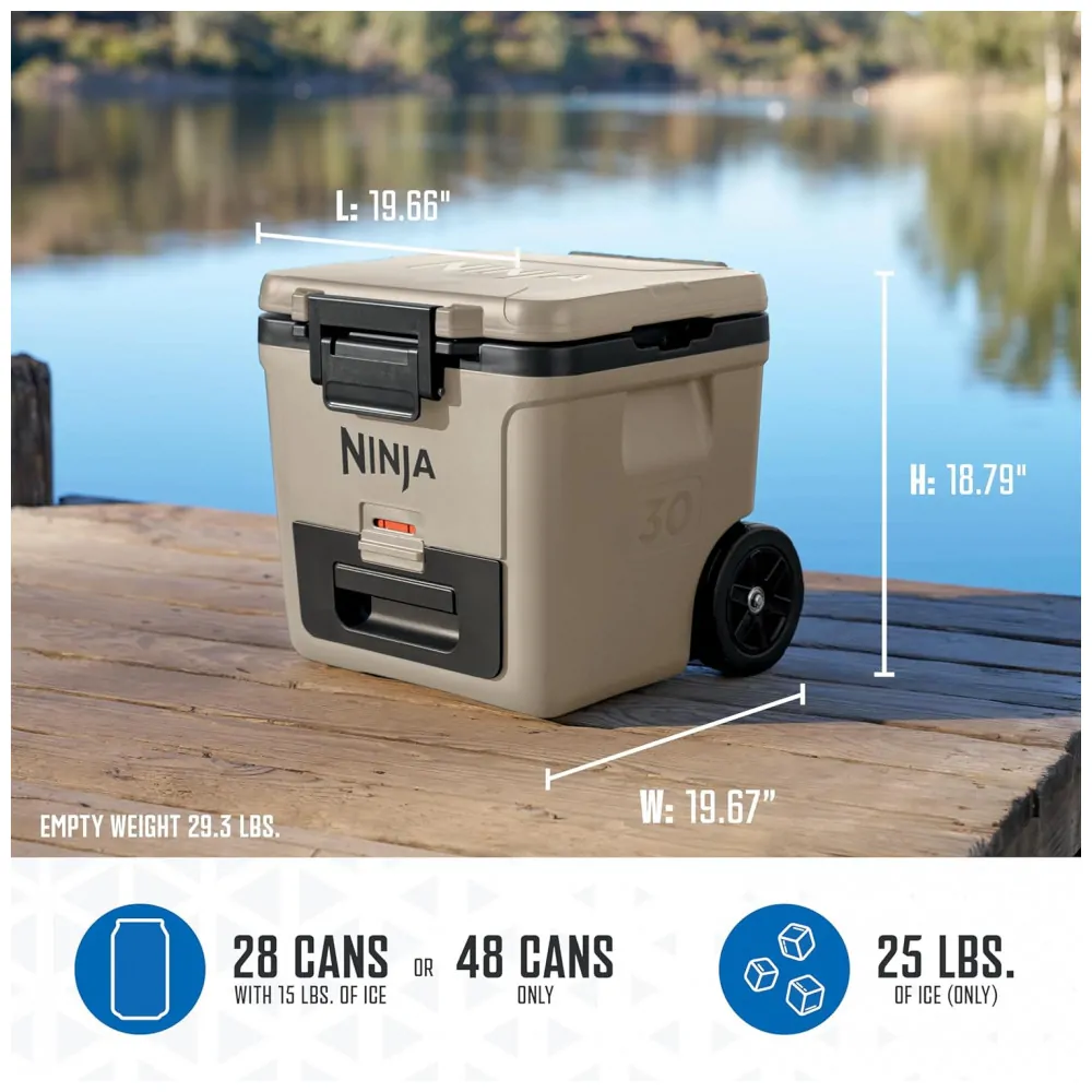 Caixa Térmica com Rodas Ninja FrostVault 28 L Bege Gaveta Dry Zone Isolada