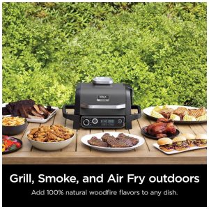 Ninja OG701 Churrasqueira Woodfire 7 em 1 Air Fryer, Assar, Grelhar e Defumar com Pellets de Madeira, Portátil e Elétrica, Cinza