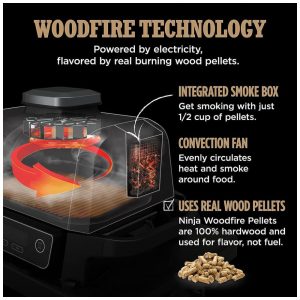 Ninja OG701 Churrasqueira Woodfire 7 em 1 Air Fryer, Assar, Grelhar e Defumar com Pellets de Madeira, Portátil e Elétrica, Cinza